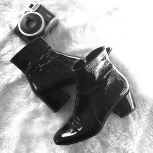 Black patent leather booties